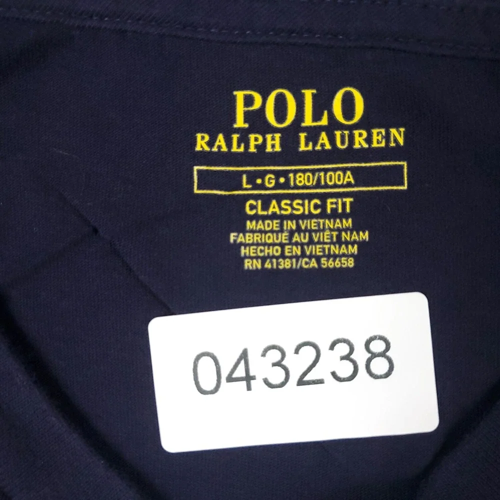 Polo Ralph Lauren Mens Large Navy Blue V-Neck T-Shirt Red Pony Logo Short Sleeve